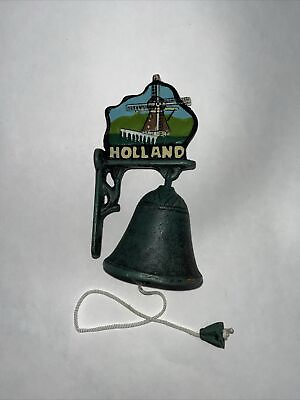 #ad Vintage Holland Cast Iron Green Bell Wall Hanging Souvenir 6 1 2” $22.00
