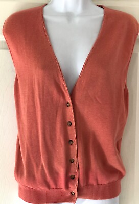 #ad LANDS END LADIES SIZE SMALL 6 8 SWEATER VEST CORAL BUTTON UP Sz S 6 8 PREOWNED $27.99
