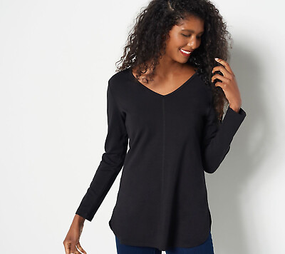 #ad NEW Attitudes by Renee S Fine Spun Jersey Front Seamed Tunic in Black QVC 6951 $20.80