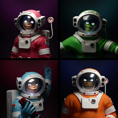 #ad new 12quot; ASTRONAUTS By GORILLAZ x SUPERPLASTIC FULL SET Figures Eyes Light Up $294.00