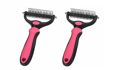 #ad 2 PACK Pet Grooming Tool 2 Sided Undercoat Dog Cat Shedding Comb Brush Pets NEW $13.99