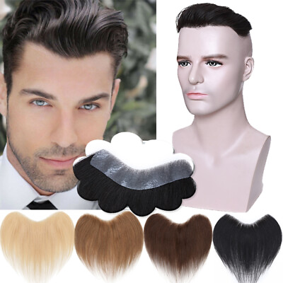 #ad All PU Hairline 100% Real Human Hair Mens Toupee Replacement System Hairpiece $59.89