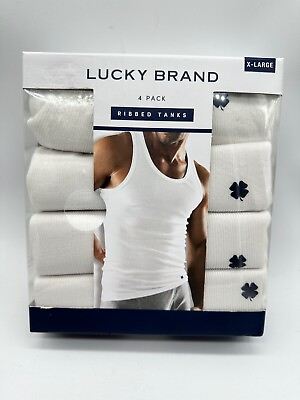 #ad NEW 4 PACK LUCKY BRAND MENS RIBBED TANKS WHITE SIZE X LARGE 1 COTTON POLYESTER $19.99