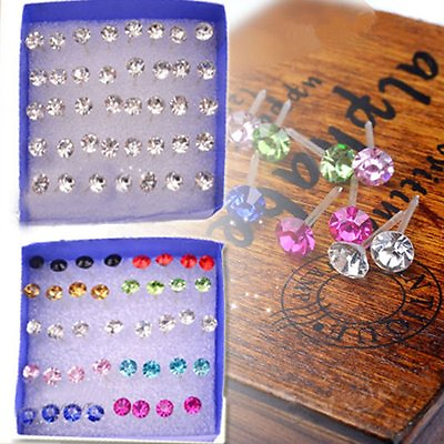 20 Pairs Rhinestone Crystal Plastic Round Earrings Stud Women Wholesale Jewelry C $1.49