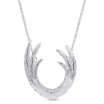 #ad Horn Antler Pendant Necklace 925 Sterling Silver With 18quot; Rope Chain $46.91
