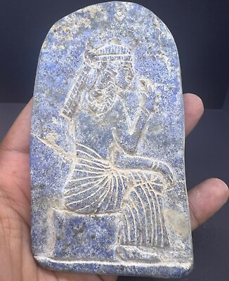 #ad Natural Lapis Lazuli Stone Antique Egyptian Historical Story Engrave Relief Tile $400.00