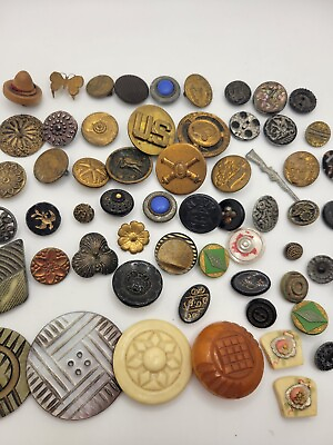 #ad Large Lot Of Antique Buttons Navy Army Brass Metal Sterling Silver Pewter Resin $125.00