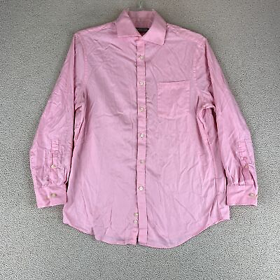 #ad Michael Kors Regular Fit Dress Shirt Men#x27;s 16 32 33 Long Sleeve Pink Herringbone $18.95