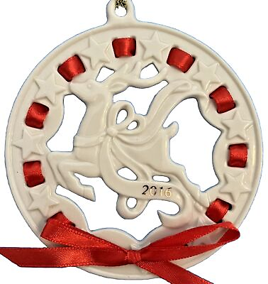 #ad Lenox 2016 Annual Christmas Reindeer Ribbon Porcelain Ornament New NIB MINT $16.95