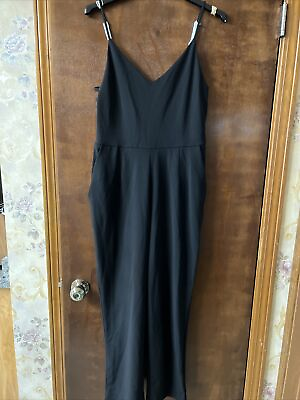 #ad New Strappy Side Straps Black Pant jumpsuit medium Women Express $18.77