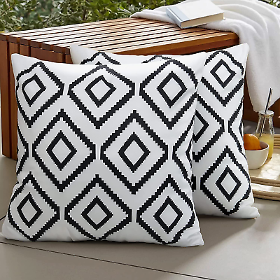 #ad 18X18 Inch White and Black Throw Pillow Covers Geometric Outdoor Waterproof for $16.24
