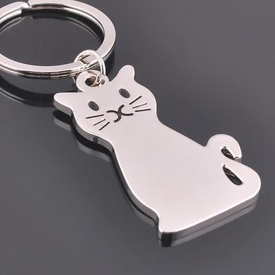 #ad Fashion Cat Keychain Keyring Silver Plated Key Chain Ring Women#x27;s Men#x27;s Jewelry $1.53
