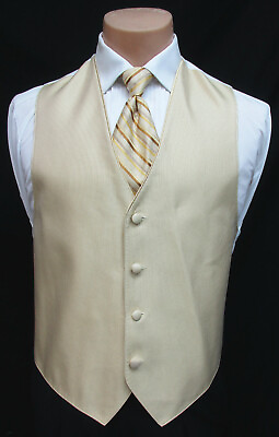 #ad Men#x27;s Light Gold Jean Yves Cooper Tuxedo Vest amp; Long Tie Formal Wedding Prom $5.40
