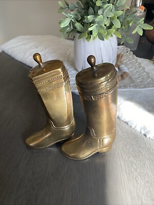#ad Vintage Early To Mid Century Solid Brass Boots Bookends Equestrian Cowboy 7 1 2quot; $65.00