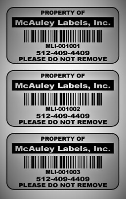 #ad 2quot; x 1quot; Custom Mat Silver Metalized Polyester Asset Labels Property Tags $396.99