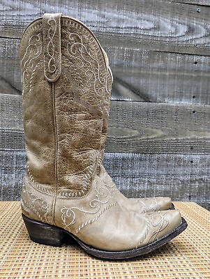 #ad Old Gringo Taupe Leather Designer Snip Toe Cowgirl Western Boots Womens 8 B $119.99