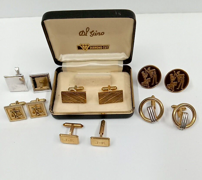 #ad Vintage Lot of 6 Pairs Mens Cufflinks Gold and Silver Tone Costume Jewelry $14.95