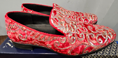 #ad Amali Mens Slip On Tuxedo Dress Shoe Velvet Floral Sequin Formal Smoking Loafers $38.25