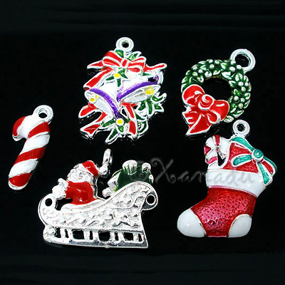 Christmas Charms Wholesale Silver Plated Pendants Mix CM4629 5 10 Or 20PCs $4.50