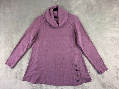 #ad Susan Graver Sweater Petite PM Antique Plum Cowl Neck Brushed Textured Knit $10.99