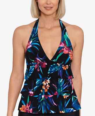 #ad NWoT Swim Solutions Women Tiered Halter Tankini Top Black Floral Sz 16 $60 FF289 $29.74