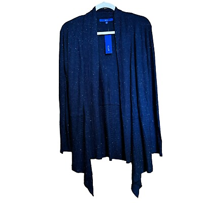 #ad APT 9 Cardigan Womens Medium Blue Metallic Fuzzy Open Drape Sweater Ladies $20.99