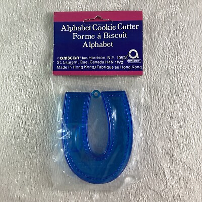 #ad Vintage Letter U Amscan BLUE Plastic Cookie Cutter NIP Alphabet Recipe amp; Sleeve $14.95