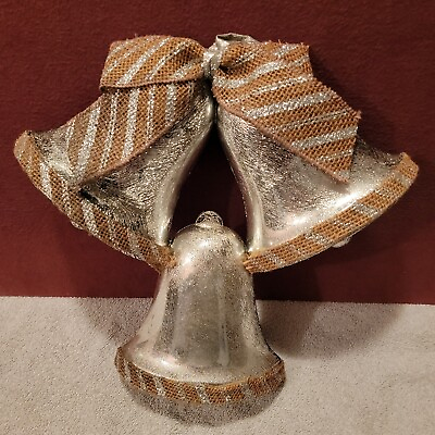 #ad Vintage Christmas 3 Plastic Bell Wall Door Hanging Silver Glitter 12quot; with Bow $18.99