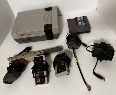 #ad Nintendo NES Console W Mario Bros Duck Hunt Zapper Gun 2 Controllers $99.99