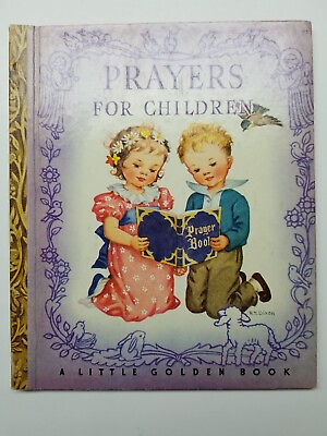 #ad Prayers For Children Little Golden Book 1942 Vintage Yellow Spine S $12.74
