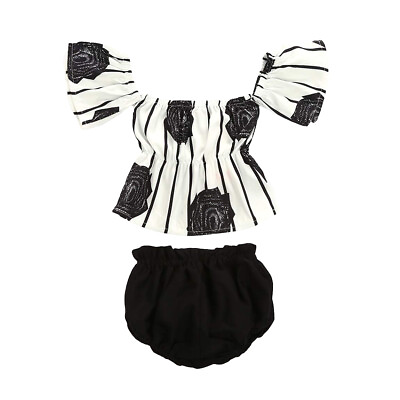 #ad Baby Girls Summer 2PCS Outfits Striped Flower Off Shoulder Top Shorts $8.66