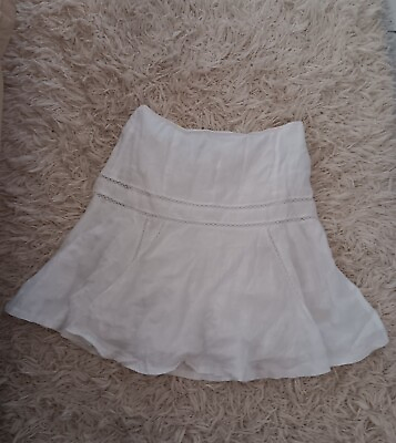 #ad Chaps Linen Skirt Size 16 White Eyelet Knee length Lined Side Zip $24.50