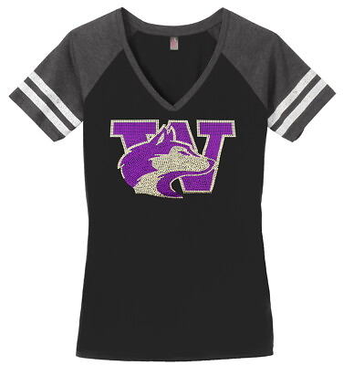 #ad Women#x27;s Washington Huskies Football College Ladies T Shirt Bling Shirt Small 4X $33.99