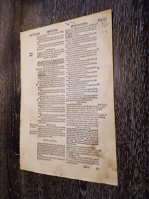 #ad RARE 1549 Matthews Tyndale Bible Leaf Psalms 33 36 3 Complete Psalms Sm. Folio $74.89