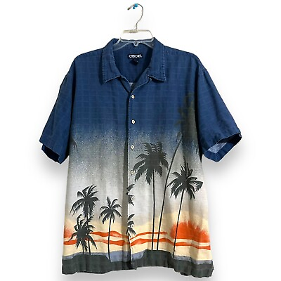 #ad Vintage Cherokee Hawaiian Shirt Men XL Blue Floral Leaf Outdoor Cotton 90s Adult $19.76
