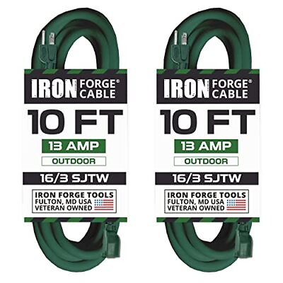 #ad 2 Pack 10 Ft Outdoor Extension Cords 16 3 Durable Green 3 Prong Extension Cord $17.99