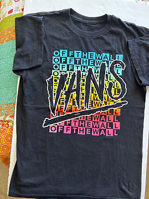 #ad Vans Spell Out Colorful on Black T Shirt Medium Preowned $13.99