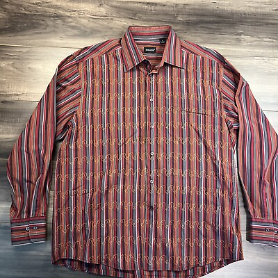 #ad Riscatto Shirt Mens Large Red Stripe Casual Button Up Shirt Italian Abstract $16.99