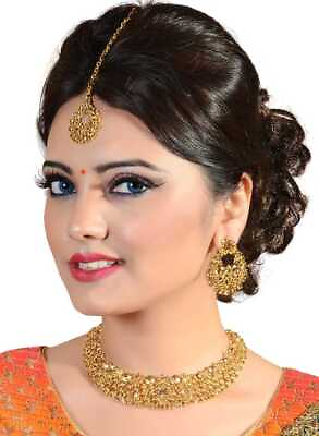 #ad New Choker Indian Wedding amp; Party Wear Jewelry Gold Tone Rhinestone Necklace Set $43.99