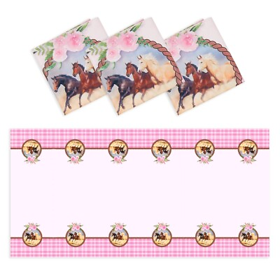 #ad 3 Pack Plastic Pink Horse Tablecloths for Cowgirl Birthday Party 54 x 108 In $11.69