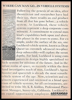 #ad 1965 Lockheed Missiles amp; Space Company Deep Quest Vehicle System VINTAGE AD $8.99