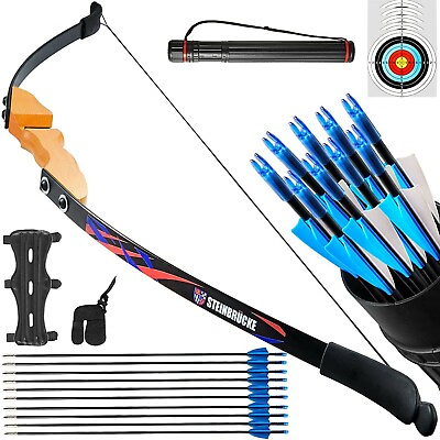 #ad 54#x27;#x27; Recurve Bow and Arrow Set for Adults 30 40 lbs Traditional Wooden Hunting $59.99