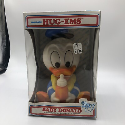 #ad Vintage Disney Babies Shelcore Hug Ems Baby Donald 1986 Squeak Toy Orig. Box BH $9.99