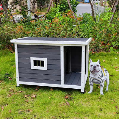 Outdoor Large Wooden Dog House Cage Waterproof Dog Kennel with Porch Deck $219.99