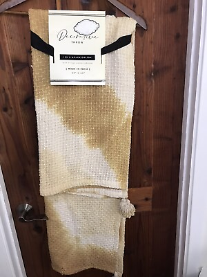 #ad Decorative Throw Blanket 50” X 60” With Fringe Embellishments Woven Cotton Mocha $25.00