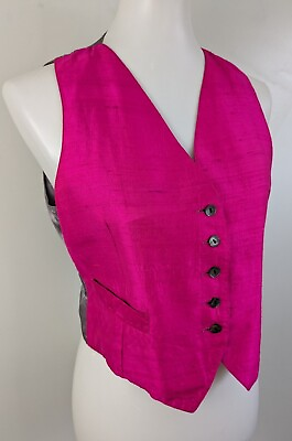 #ad Vtg Raw Silk Womens Vest Waistcoat Top Hot Pink Fuchsia 8 Funky Unique Menswear $35.63