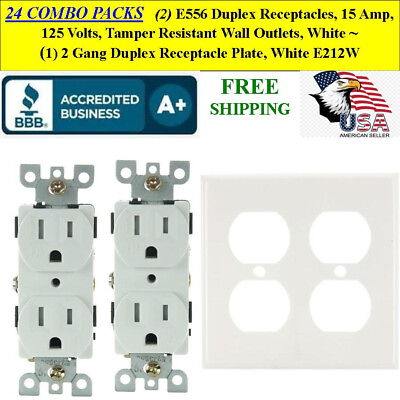 #ad 24 COMBO SETS 2 Dual Plug Outlets UL Listed 15 Amp and 2 Gang Wall Plate White $421.20