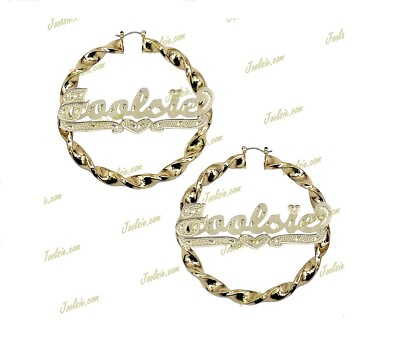 #ad Personalized 2:25quot; Gold 2TONE Silver Twist Name Hoops Earrings MEDIUM $48.18