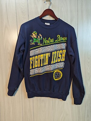 #ad Vtg Notre Dame Fightin#x27; Irish Sweatshirt: Navy Blue Size Men#x27;s Large Mascot READ $29.95
