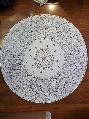 #ad Vintage Gentle White Cream Lace Tablecloth round circular Doily 39 Inches $22.00